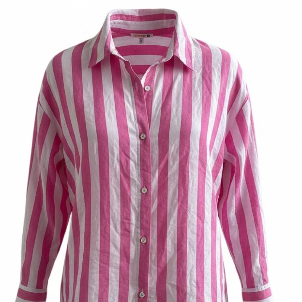 Sundry Candy Striped Pink & White Button Down